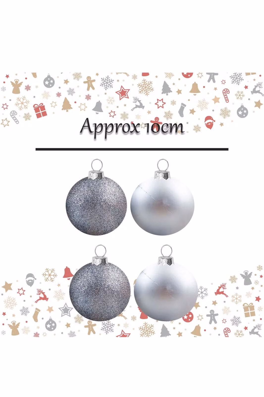 VFM e-Store Set of 4 Silver Round Christmas Bauble Hanging Tree Ornaments, 10 cm – 2