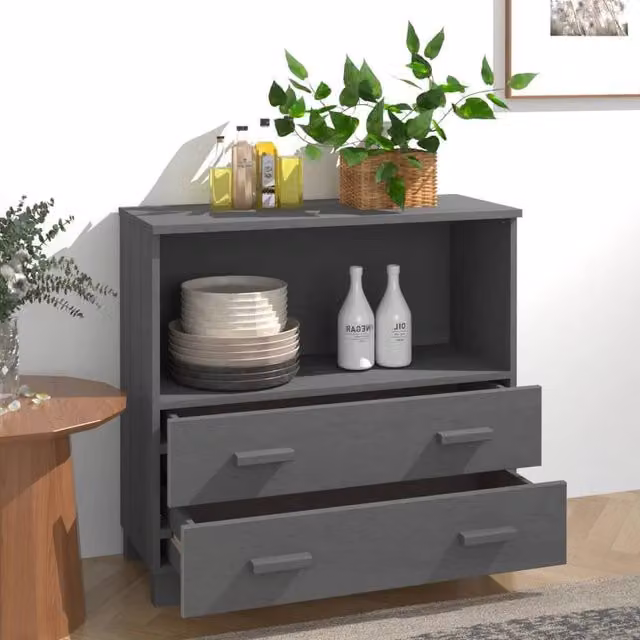 Berkfield Home Hamar Sideboard in Dark Grey Solid Wood Pine, W: 85 cm, D: 35 cm, H: 80 cm