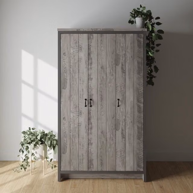 GFW Boston Modern 3 Door Wardrobe in Grey and Black with Hinged Doors – 2