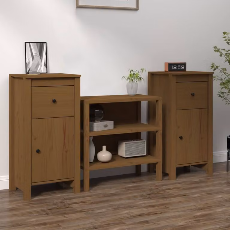 Berkfield Home Set of 2 Rustic Solid Wood Pine Sideboards in Honey Brown, W/D/H: 40 x 35 x 80 cm
