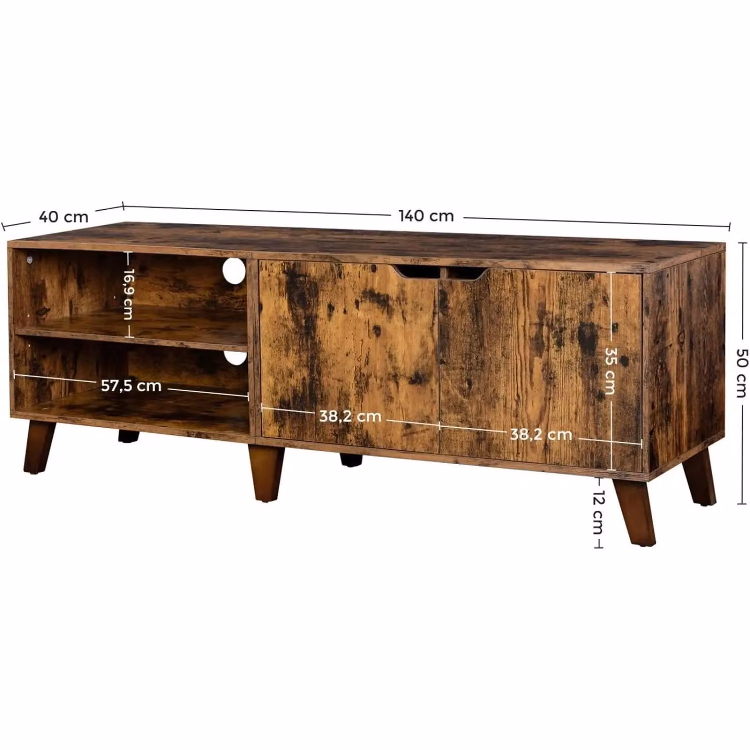 VASAGLE Modern Long TV Unit Cabinet with 2 Doors and Adjustable Shelves in Brown – 3