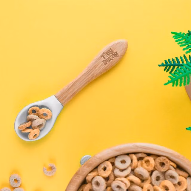 Tiny Dining Children's Bamboo and Silicone Tip Spoon in Grey