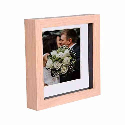 Nicola Spring Square 3D Box Wooden Photo Frame, Brown with White Mount, Hanging or Standing – 1