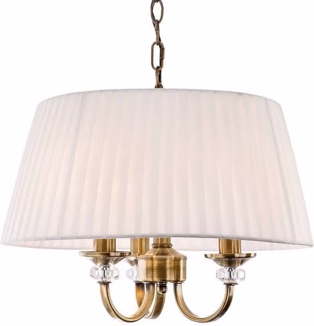 Firstlight Langham 3 Light Multi Arm Ceiling Pendant in Antique Brass with Beige Pleated Fabric Shades