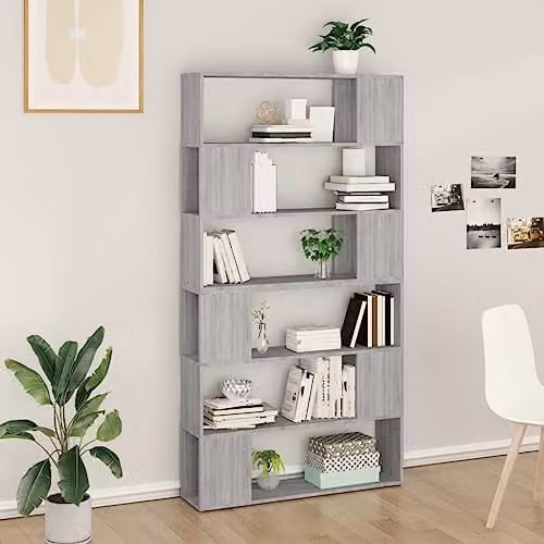 vidaXL Grey Sonoma Book Cabinet and Room Divider, W: 100 cm, D: 24 cm, H: 188 cm – 2