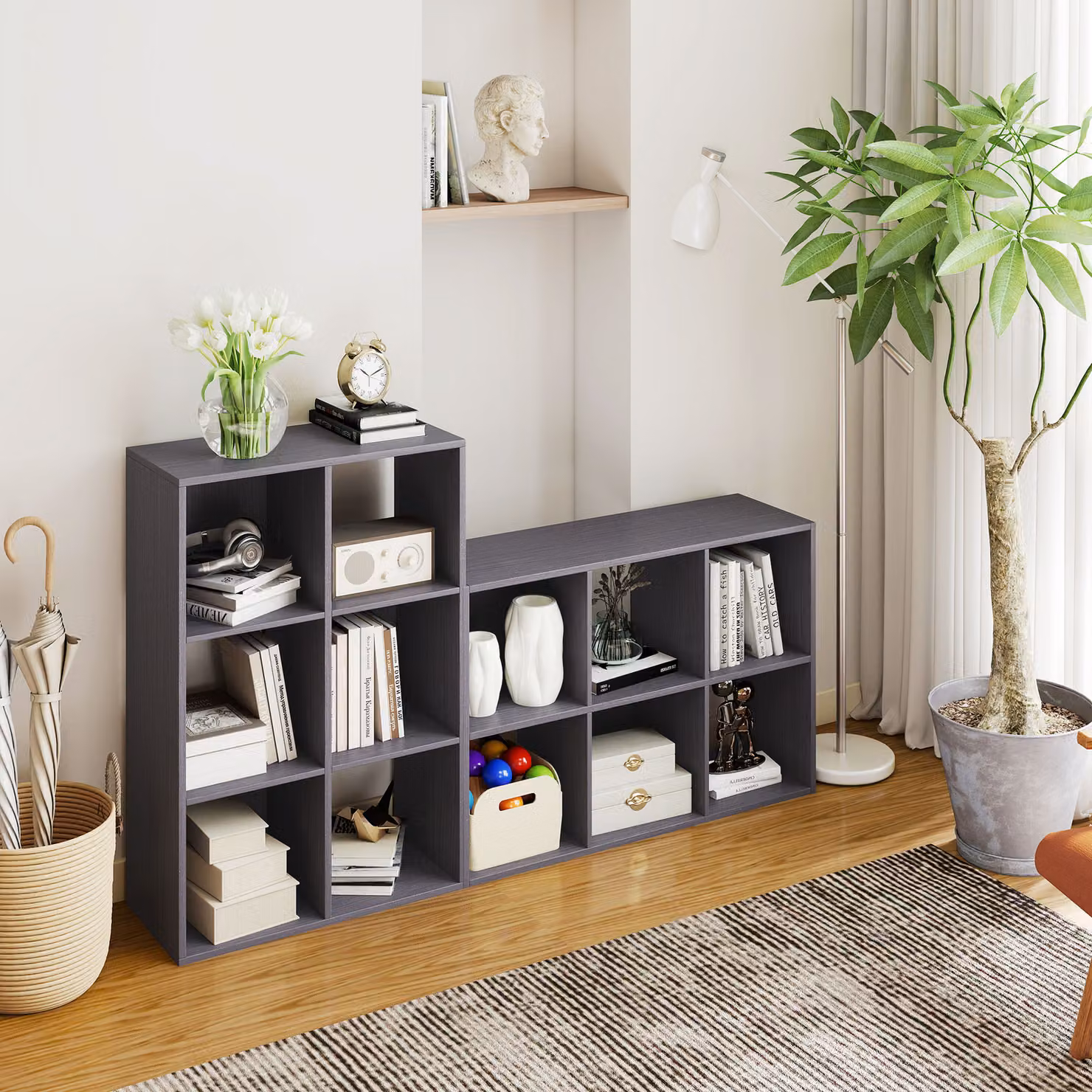 HOMCOM 6-Cube Modern Bookshelf in Grey – 5