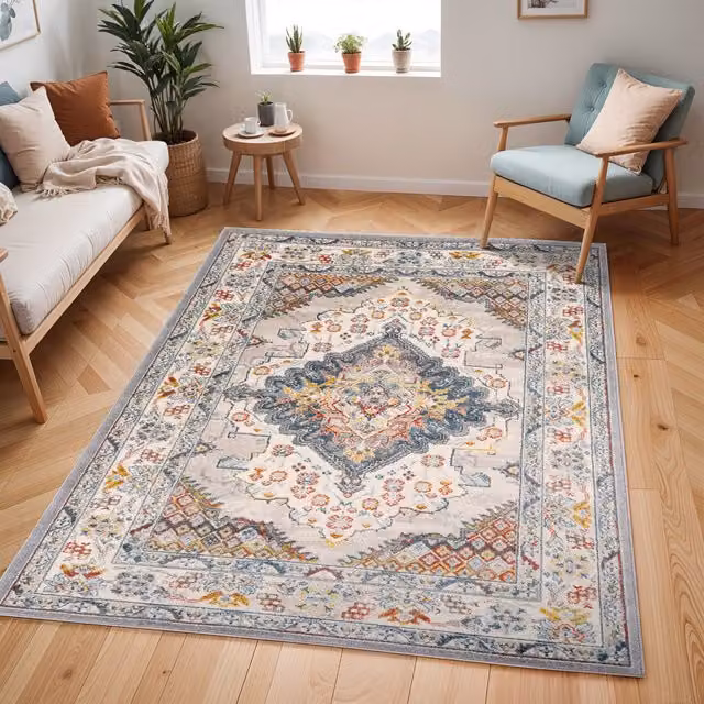 Livabliss Ankara Vintage Boho Oriental Rug in Grey, Taupe and Blue, W: 80 cm, L: 220 cm