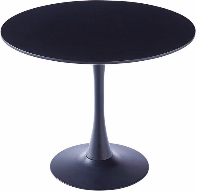 KORVIXA Modern Round Black Wood Dining Table with Central Column, Diameter: 90 cm
