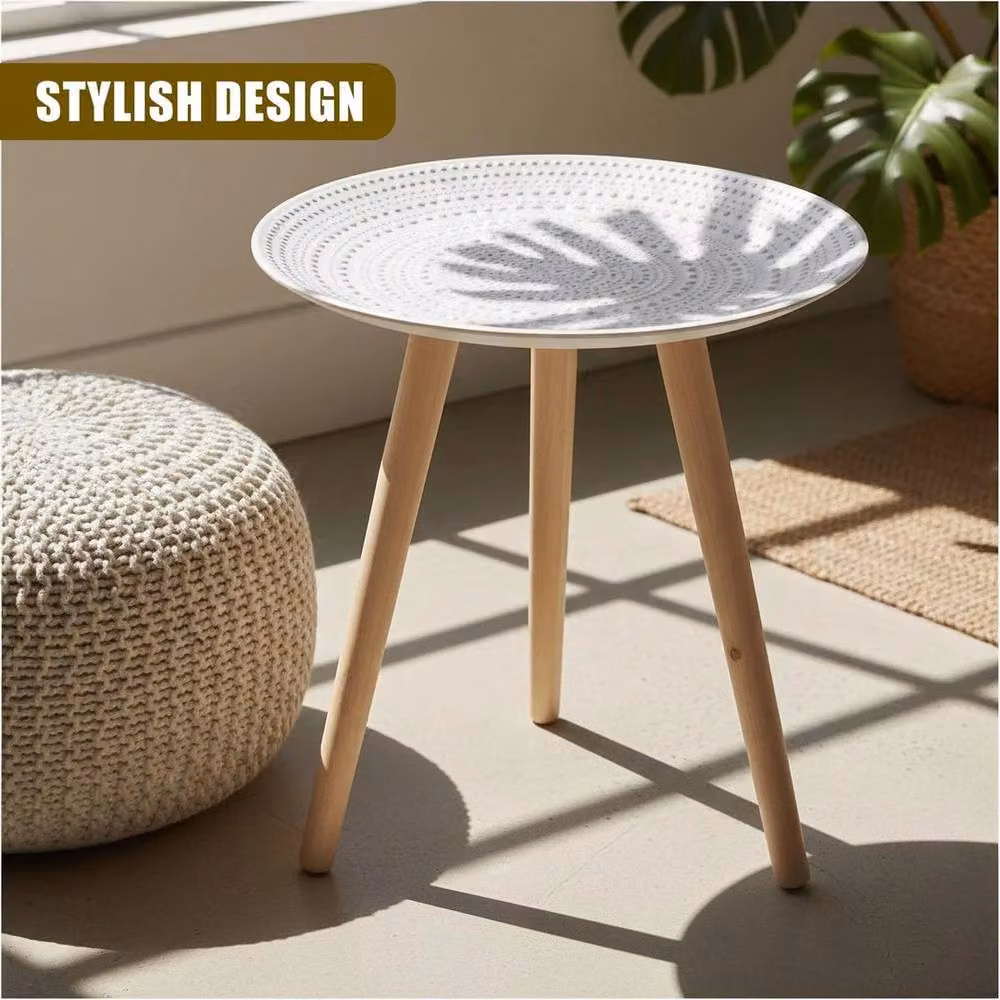 FORGEVIO Modern Round Wooden Side Table in White – 3