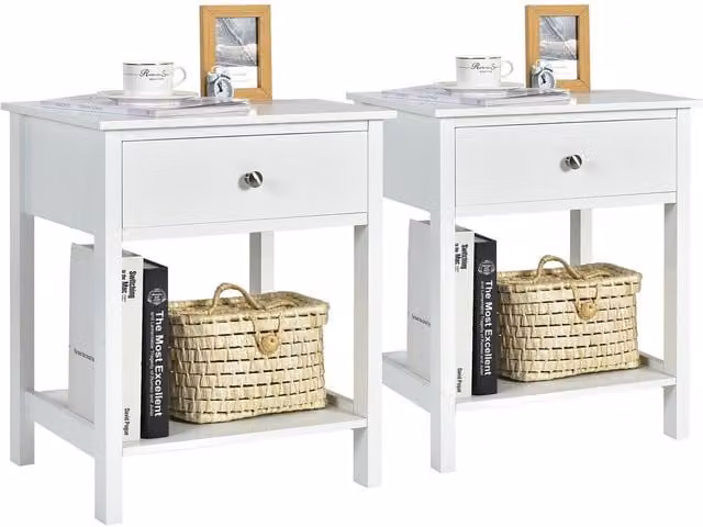 Costway Set of 2 Modern 2-Tier Nightstands with Drawer in White