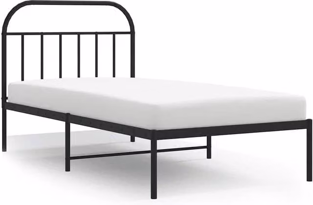 Berkfield Home Classic Metal Bed Frame with Headboard in Black, W: 100 cm, L: 200 cm
