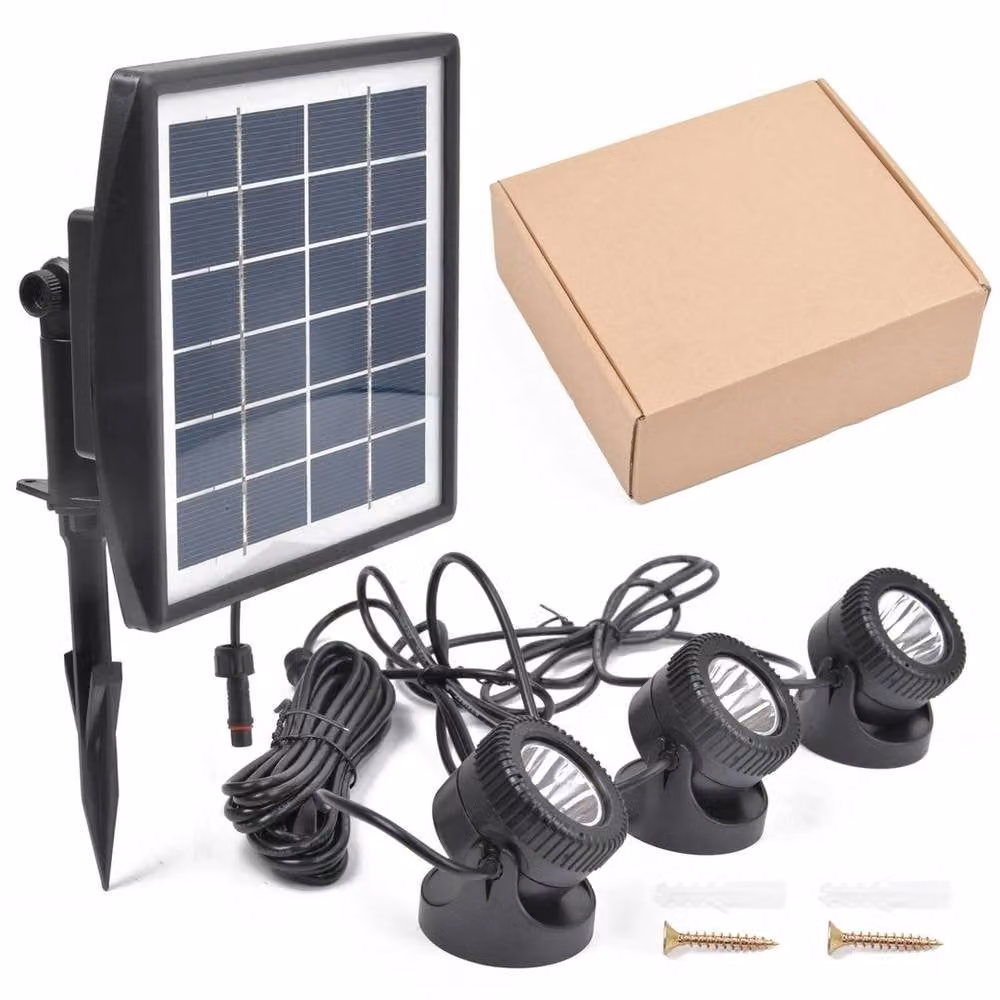 NESTLUNE Solar Powered RGB LED Submersible Pond Lights in Black – 4