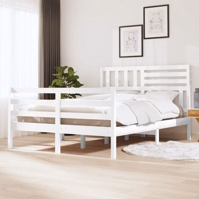 Berkfield Home Small Double Bed Frame in White Solid Pine Wood, W/D/H: 120 x 200 cm