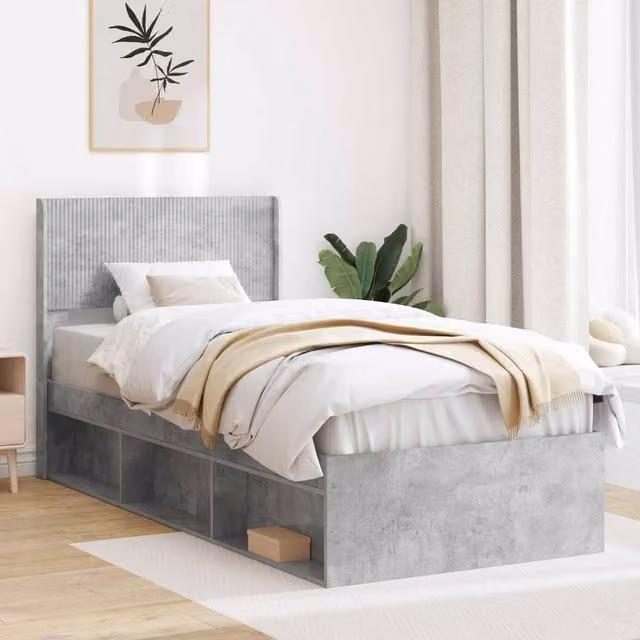 Berkfield Home Modern Bed Frame with Headboard and Side Compartment Storage, Grey, W: 100 cm, D: 200 cm