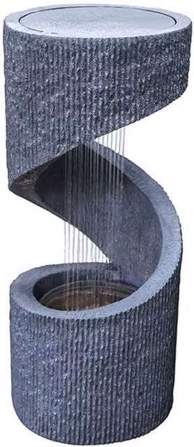 Lemon Pavilion Spiral Outdoor Water Feature in Grey Polyresin, W35 x D35 x H82 cm