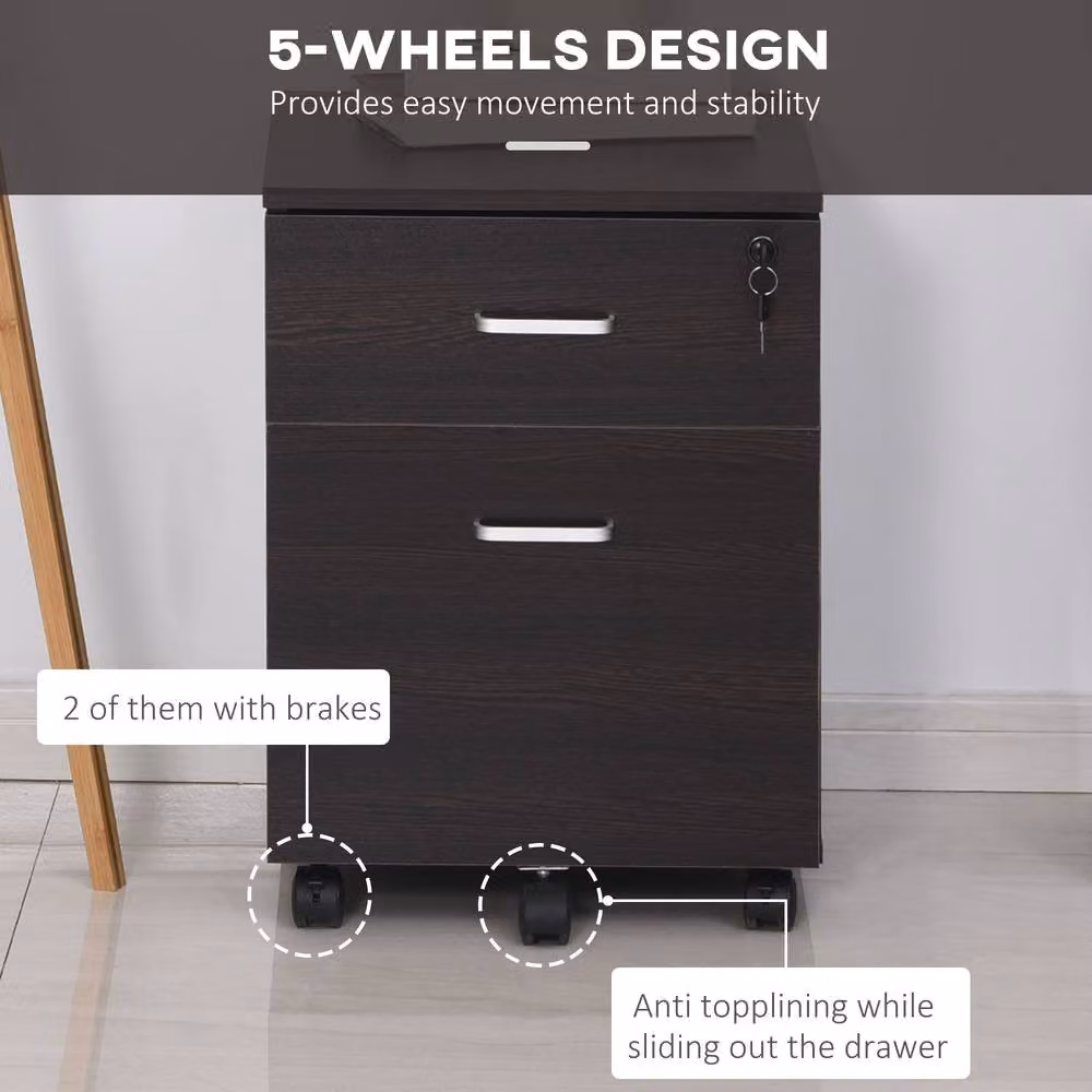 Rolipo 2-Drawer Lockable Mobile Filing Cabinet with Castors, Black – 7