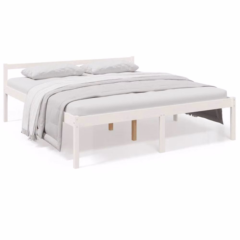 Berkfield Home White Solid Wood Pine Bed Frame W/D/H: 200 x 200 cm – 2