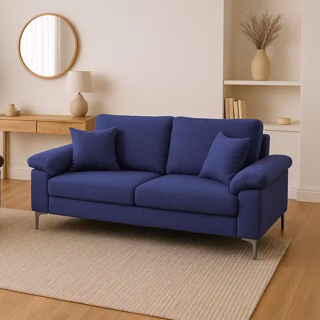 Kosy Koala Modern Blue Fabric 2 Seater Sofa Set with Metal Feet