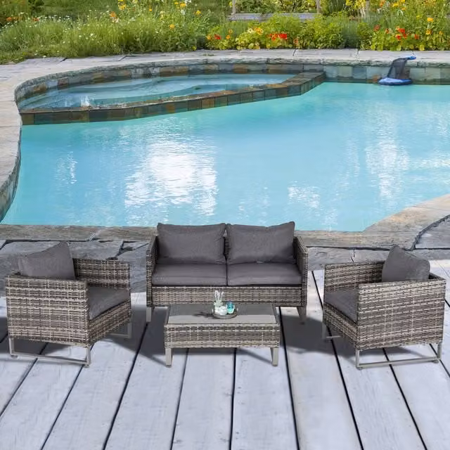 Outsunny Modern PE Rattan Wicker Outdoor Dining Set in Dark Grey