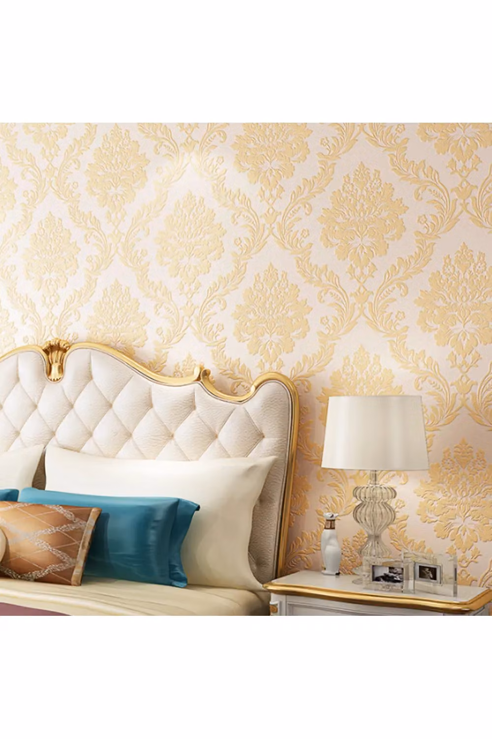 Living and Home Gold Modern Floral and Botanical Textured Non-Woven Wallpaper Roll – 2