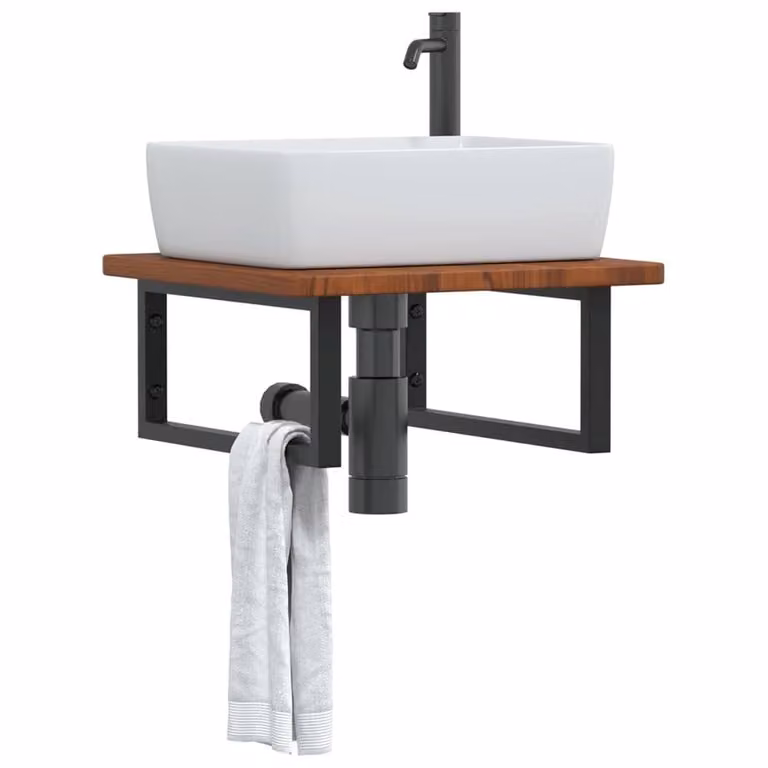 Berkfield Home Wall Mounted Basin Shelf in Brown Oak and Steel