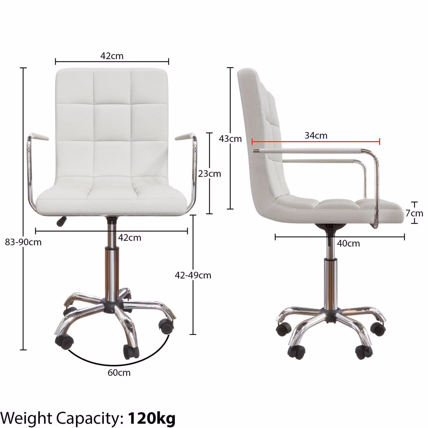 Vida Designs Calbo Ergonomic Adjustable Fabric Armchair in White – 2