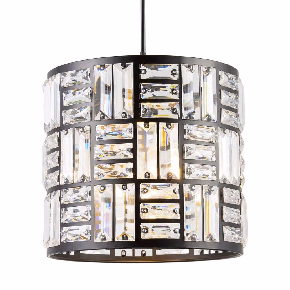 Happy Homewares Modern Circular Drum Matte Black Pendant Shade with Transparent Acrylic Rods – 2
