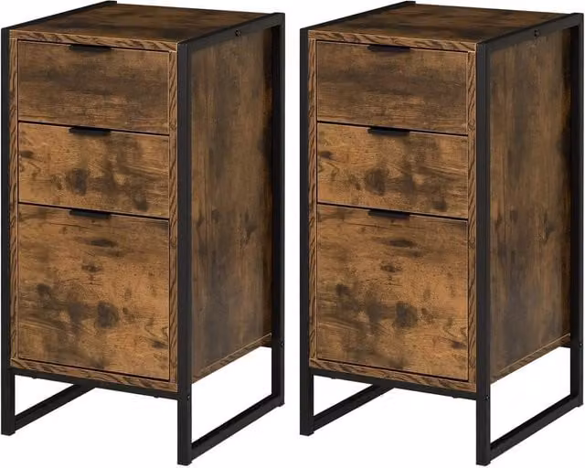 VOGREX Brown Industrial 2-Pack 3-Drawer Chest of Drawers, W/D/H: 76.5 x 40 x 39 cm – 1