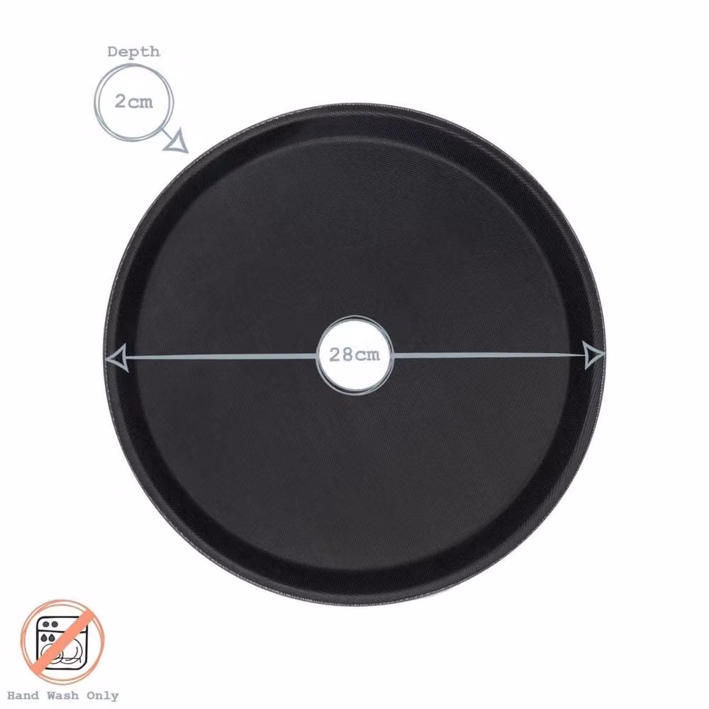 Kelvenix Round Non-Slip Rubber Textured Serving Tray, Black, Diameter: 28 cm – 2