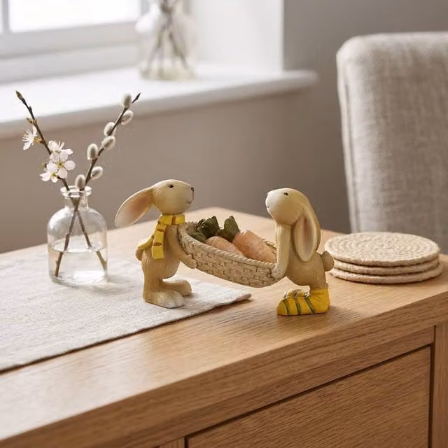 Garden Greatness Spring Rabbits With Carrots Multicolour Tabletop Ornament