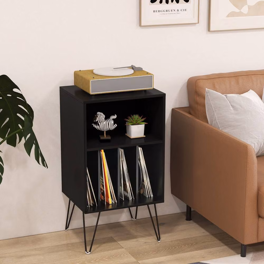 Gymax 3-Tier Black Metal Turntable Stand and Vinyl Record Storage Table – 6