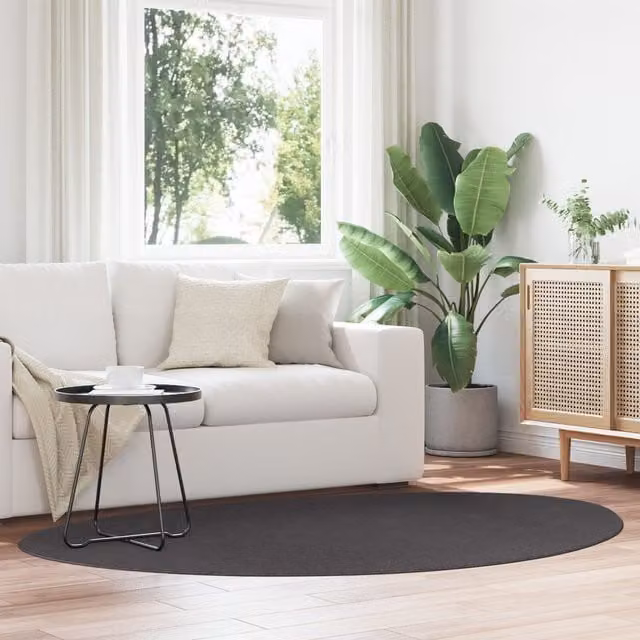 Berkfield Home Anthracite Wool Oval Minimalist Area Rug W: 140 cm, D: 200 cm – 1