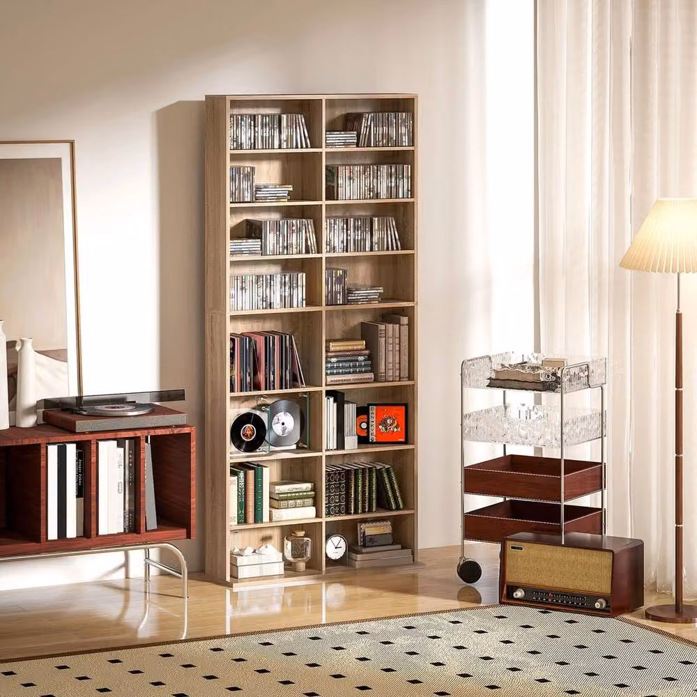 NESTLUNE 640 CD and DVD Storage Tower in Brown with Adjustable Shelves and Back Panel, W: 15 cm, H: 100 cm – 3