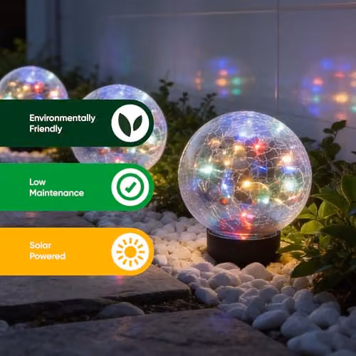 Gardenwize Solar Powered Multi-Coloured Crackle Ball Garden Light, Diameter: 15 cm – 7