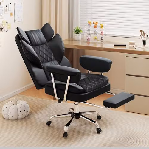 Levede Black PU Leather Ergonomic Executive Office Chair with Footrest, Lumbar Support and Headrest – 6