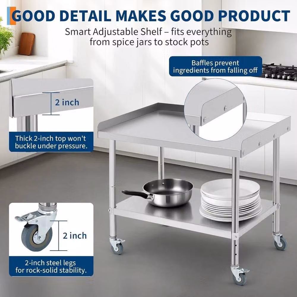 VOGREX Stainless Steel Camping BBQ Garden Prep Table in Silver, W/D/H: 28 x 24 x 30 cm – 2