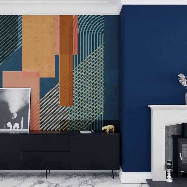Superfresco Easy Graphic Geometric Mural in Blue, Petrol, Terracotta and Multicolour, W: 300 cm, H: 280 cm