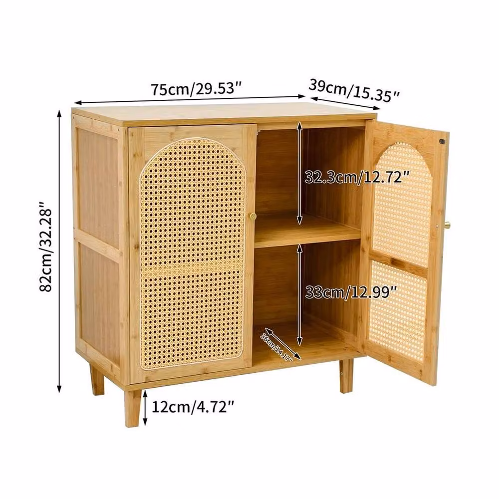 KORVIXA Bamboo Boho Kitchen Sideboard and Buffet Pantry Storage Cabinet in Natural Brown, W/D/H: 100 x 100 x 100 cm – 2