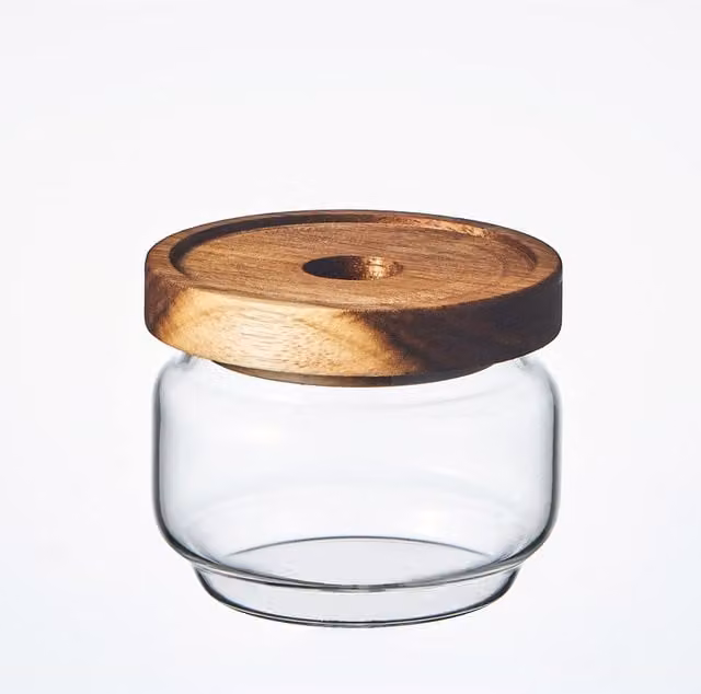 Eden & Willow Airtight Glass Kitchen Storage Jar with Acacia Wooden Lid, Transparent, 0.45l