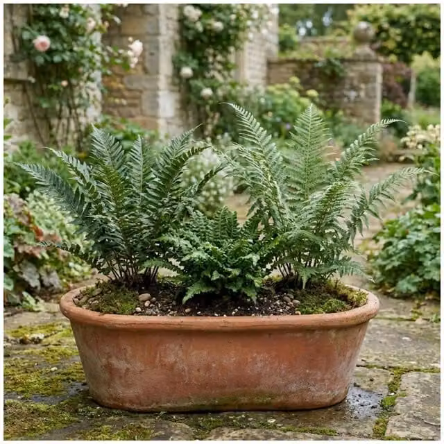 Plants By Post Mixed Shield Fern Garden Ready Set in 1L Pots, Green and Copper