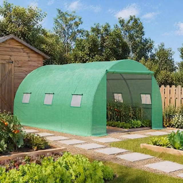 STILVORA Green Walk-In Steel Greenhouse with 6 Windows, W: 400 cm, D: 300 cm, H: 200 cm – 1