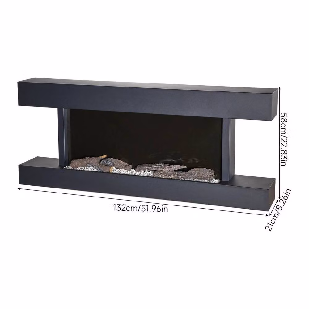 FORGEVIO 2kW Wall Mounted Electric Fireplace Suite in Black, W: 132 cm, H: 52 cm, D: 52 cm – 3