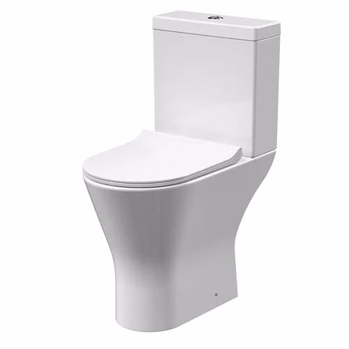 nuie NCG391 Freya Modern White Ceramic Rimless Comfort Height Wall Mounted Toilet Pan, Cistern and Soft Close Seat, W/D/H: 38.0 x 60.5 x 84.0 cm