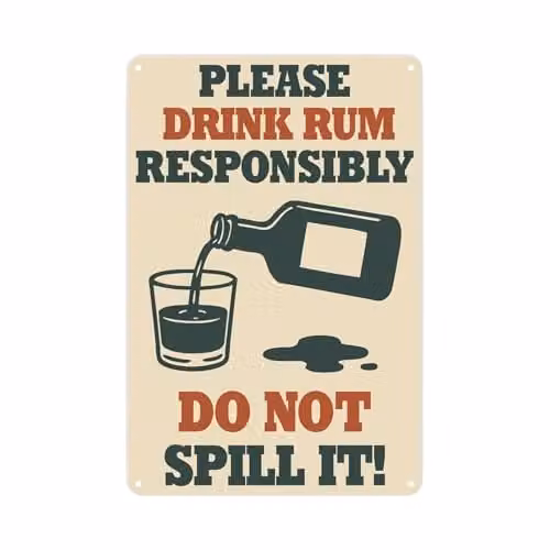Purely Home Please Drink Rum Responsibly Metal Bar Sign, Multicolour and Beige, H 28.3 cm x W 19.7 cm