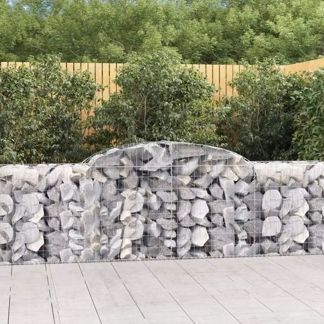 Berkfield Home Arched Gabion Baskets, 3 Piece Set, Silver Galvanised Steel, W: 300 cm, D: 50 cm, H: 80-100 cm – 1