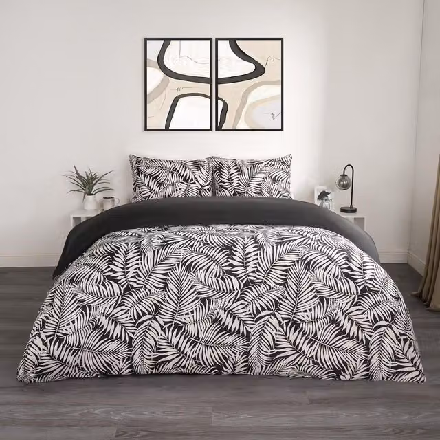 OHS Reversible Floral Nature Summer Duvet Cover Set in Black and Green, W/D/H: 200 x 220 cm