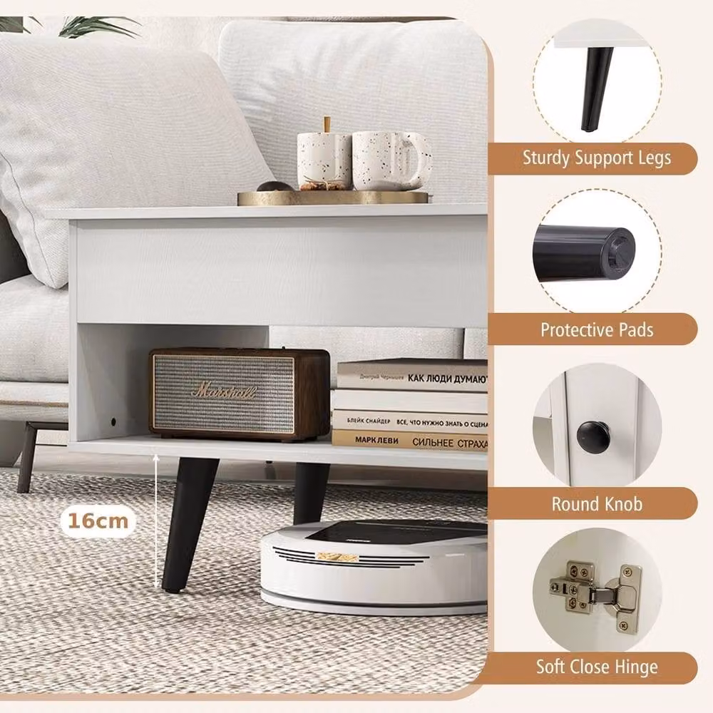 VOGREX White Modern Lift Top Coffee Table with Built-in Storage – 2