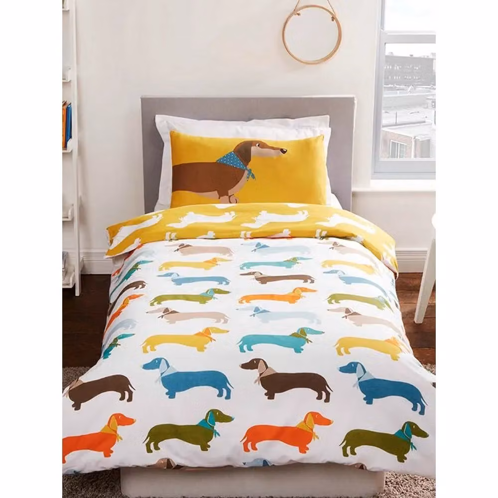 Rapport Sausage Dog Reversible Duvet Cover and Pillowcase Set in White, W/D/H: 180 x 200 cm – 2