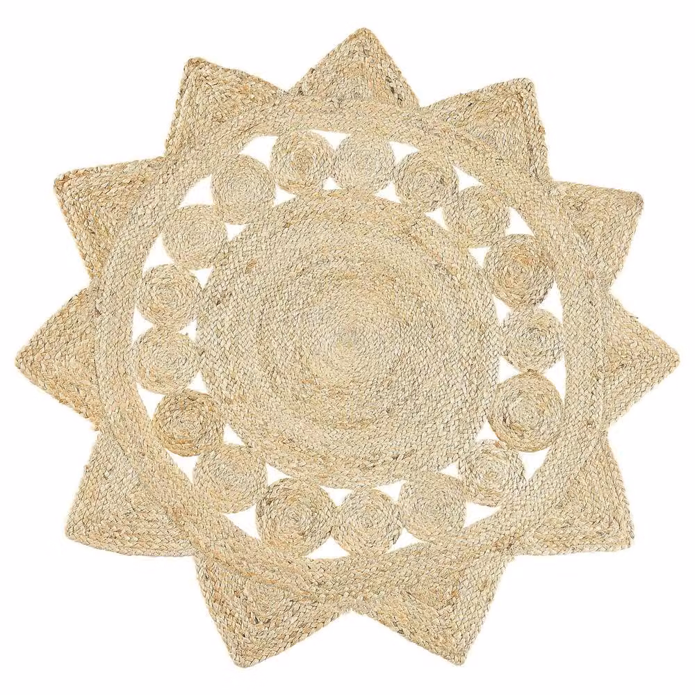 Wyld and Coco Reversible Beige Jute Round Woven Boho Rug, Diameter: 120 cm – 2