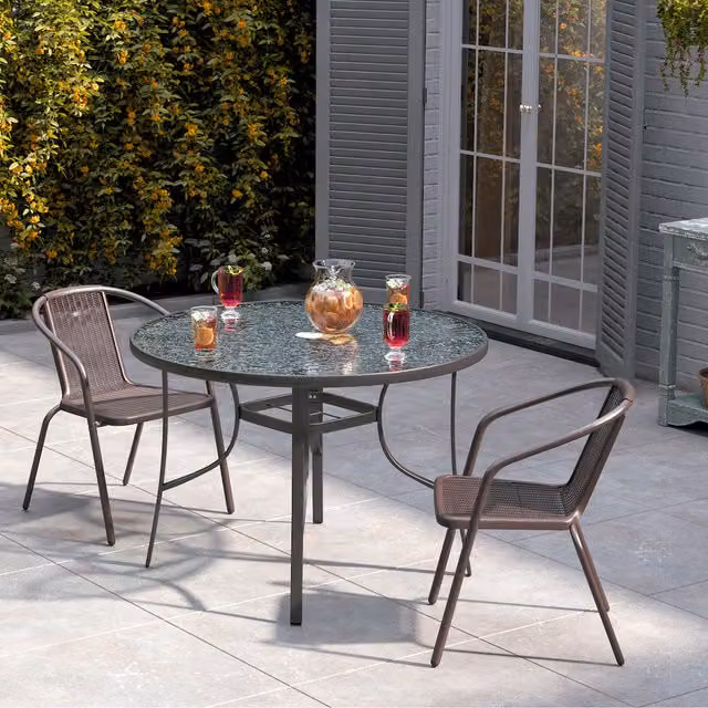 Livingandhome Modern Round Glass and Metal Bistro Set with 3 Chairs in Black and Transparent